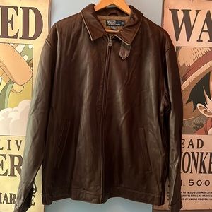 Polo Ralph Lauren Zip Up Ultra Soft Lambskin Brown Leather Jacket Men’s Large